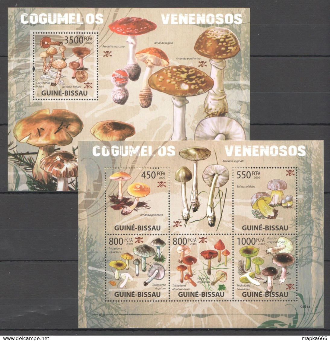 B1480 2009 Guinea-Bissau Flora Poisonous Mushrooms Kb+Bl Mnh - Funghi