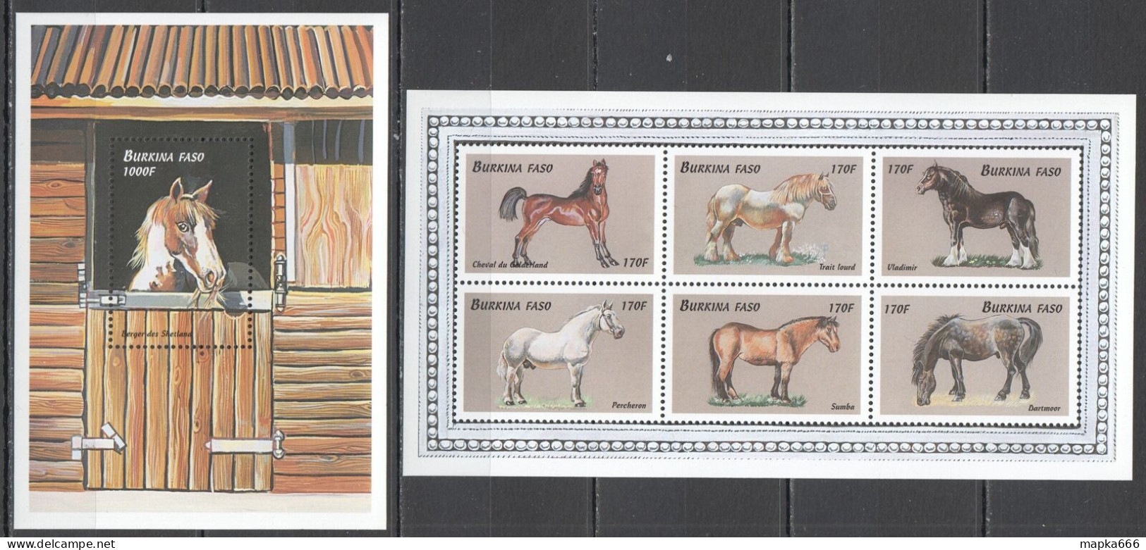 Ft073 1999 Burkina Faso Horses Fauna Animals #1680-5+Bl195 Mnh - Chevaux