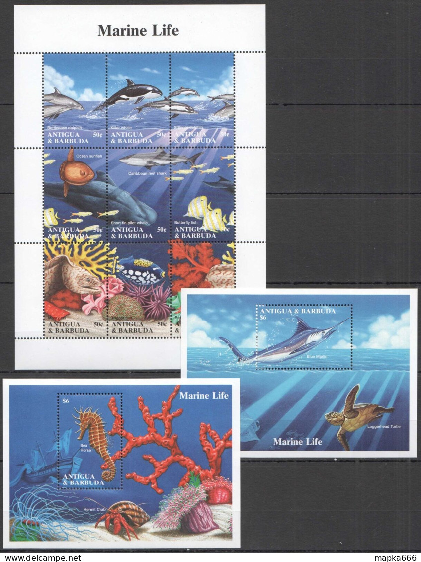 Ft079 1994 Antigua & Barbuda Fishes Marine Life Fauna #2000-8+Bl294-95 Mnh - Vita Acquatica