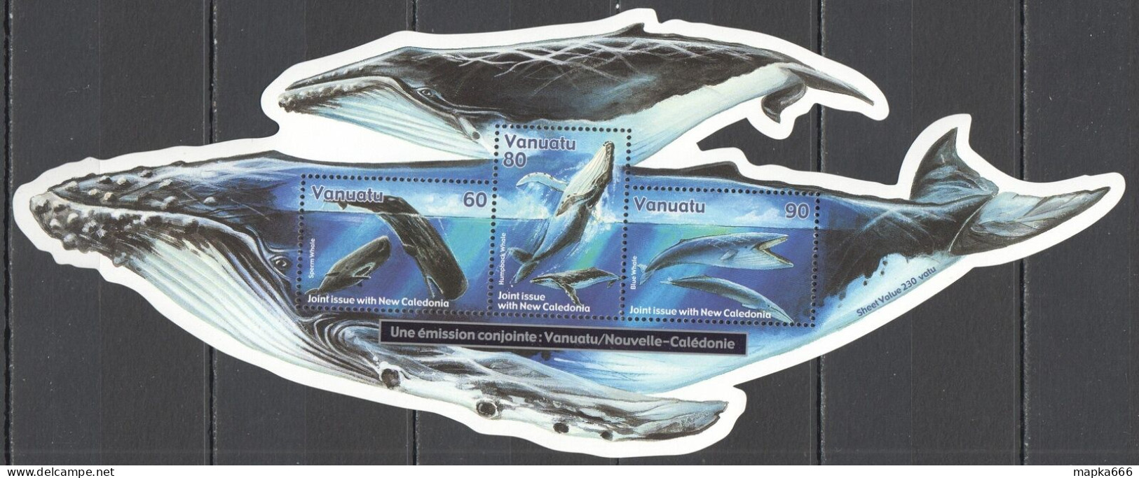 Ft086 2001 Vanuatu Whales Fauna Marine Life ! Shape ! #1138-40 Bl41 Mnh - Vie Marine