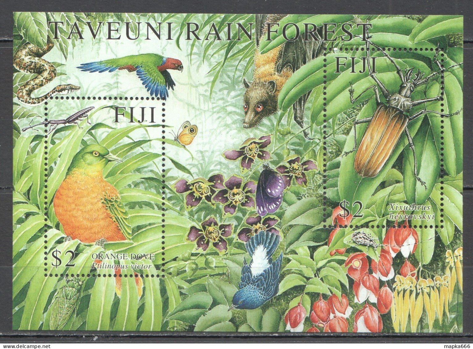 Ft095 2001 Fiji Fauna Birds Animals Nature Insects Taveuni Rain Forest Bl38 Mnh - Other & Unclassified