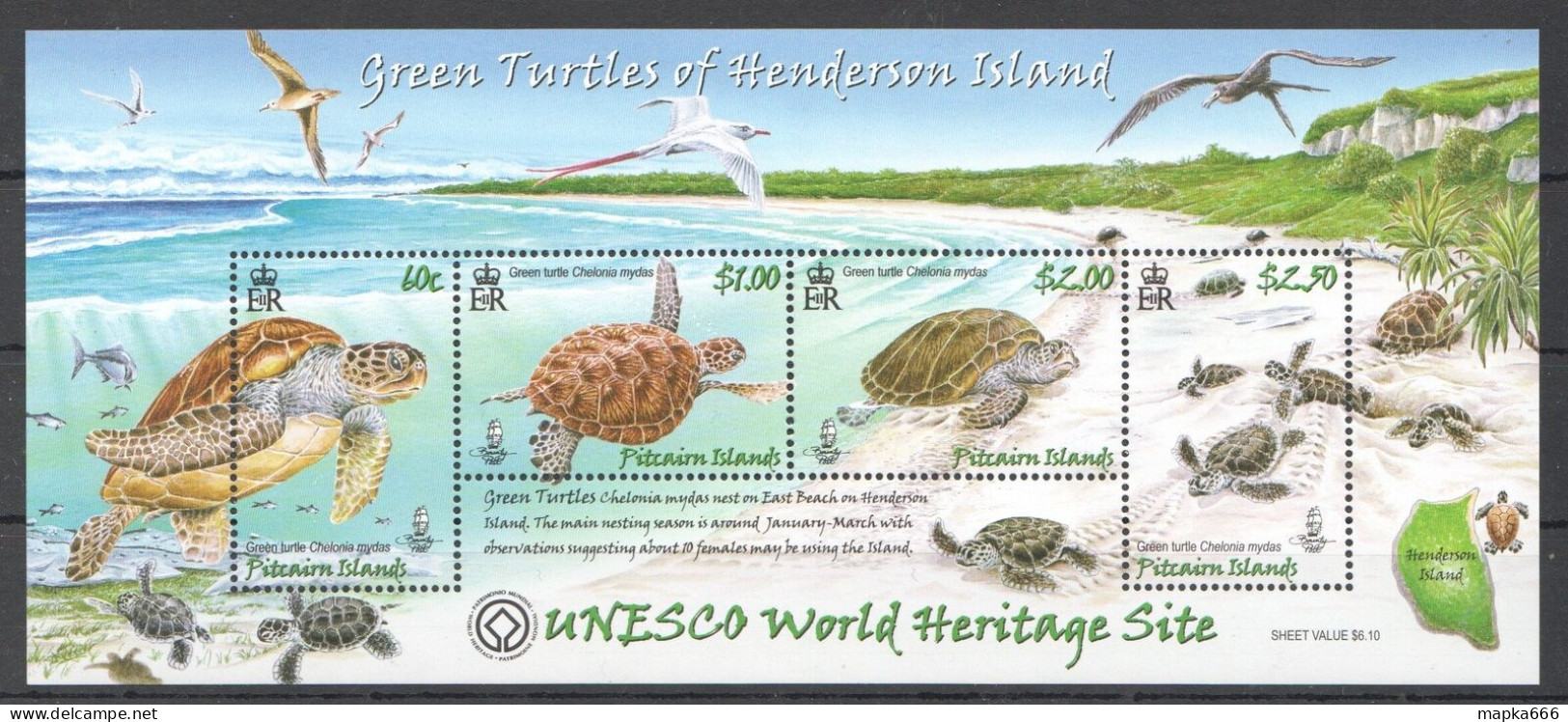 Ft101 2008 Pitcairn Islands Green Turtles Of Henderson Island #768-71 Bl50 Mnh - Vita Acquatica