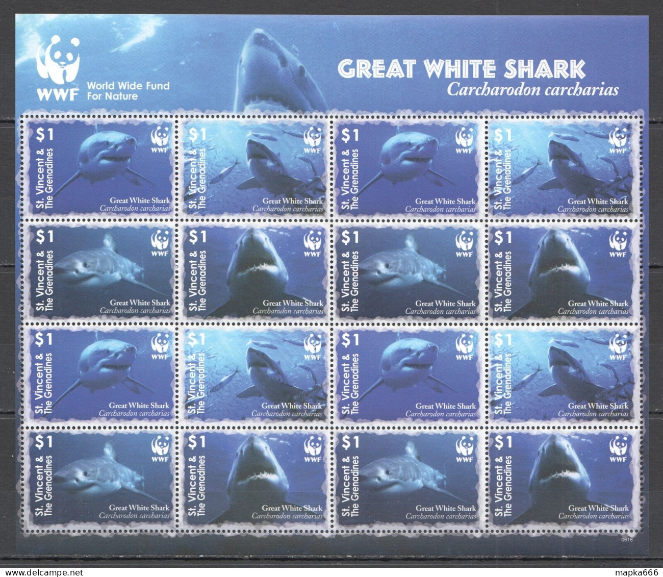 Ft105 2006 St. Vincent Wwf Great White Shark  Marine Life #6282-85 1Sh Mnh - Vie Marine