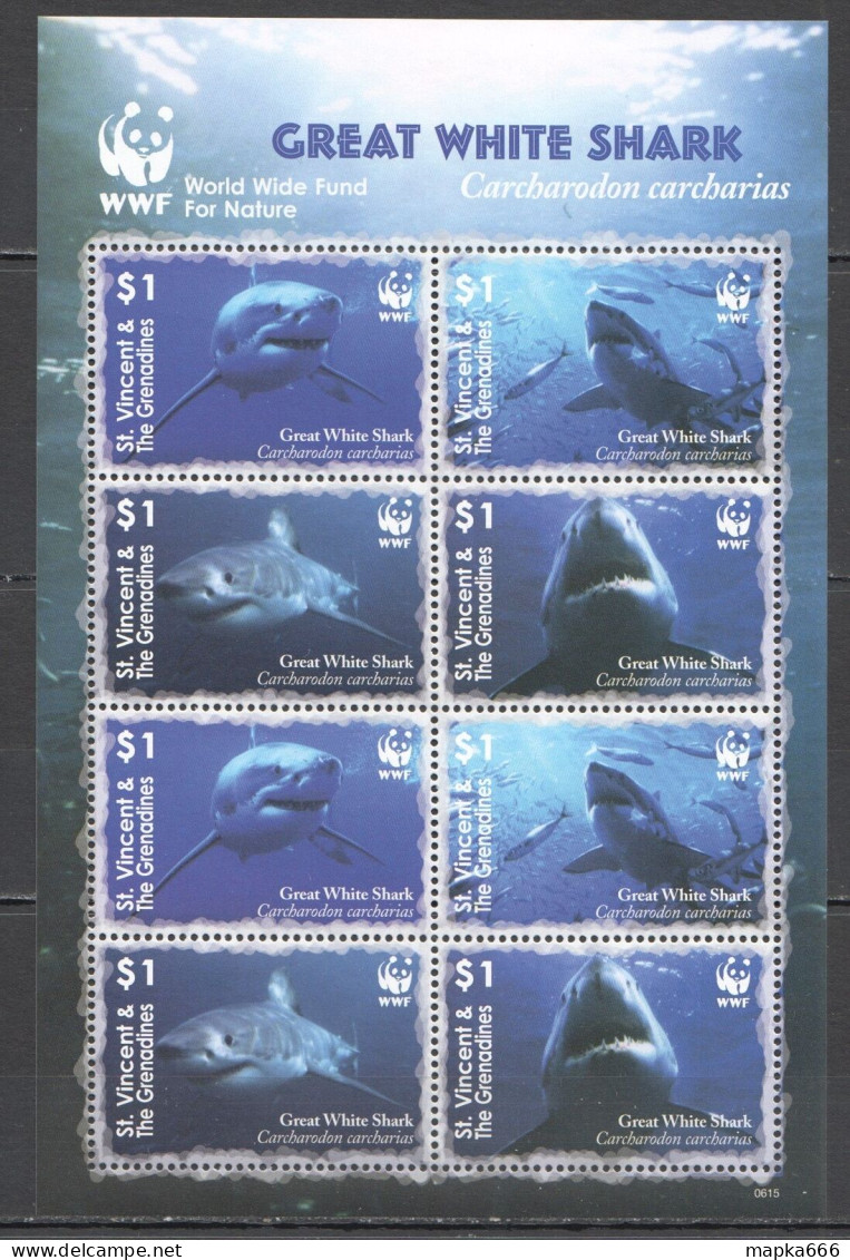 Ft106 2006 St. Vincent Wwf Great White Shark  Marine Life #6282-85 1Kb Mnh - Meereswelt