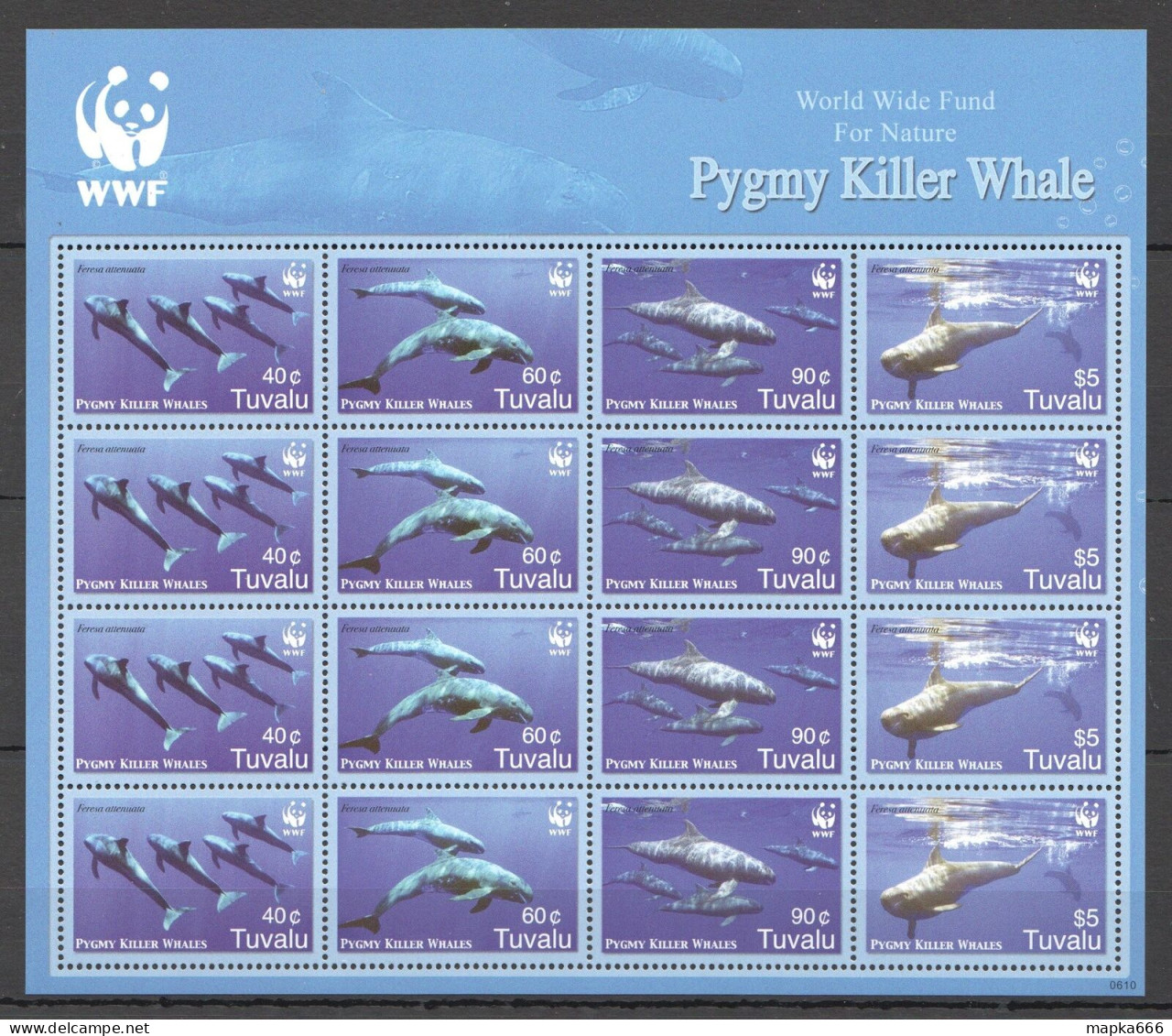 Ft108 2006 Tuvalu Wwf Pygmy Killer Whale Marine Life #1307-10 Michel 54 Euro Mnh - Meereswelt