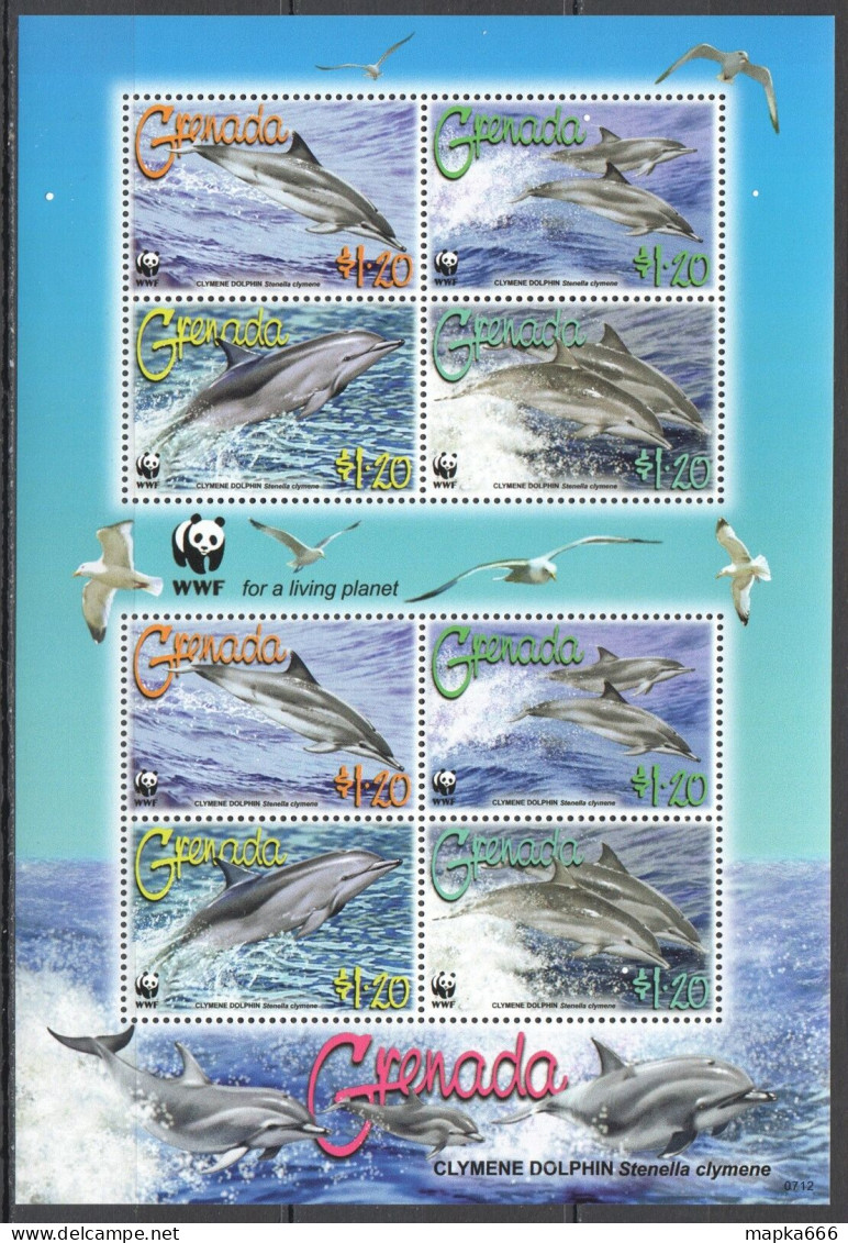 Ft111 2007 Grenada Wwf Marine Life Dolphins Birds #5925-8 1Kb Mnh - Vie Marine