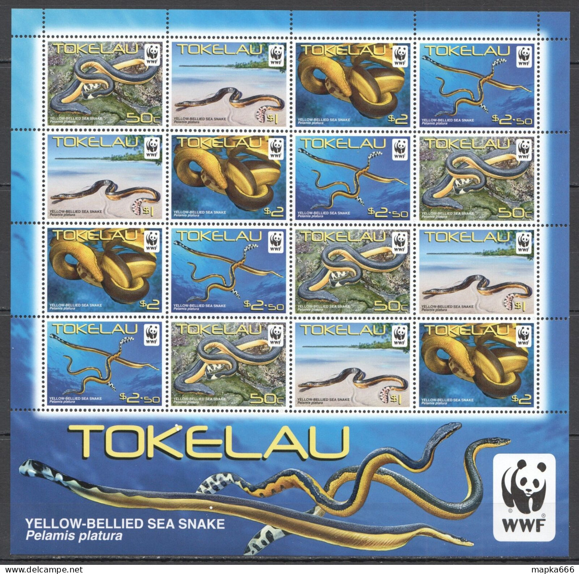 Ft118 2011 Tokelau Wwf Fauna Sea Snakes Reptiles #408-11 Michel 38 Euro 1Sh Mnh - Vie Marine