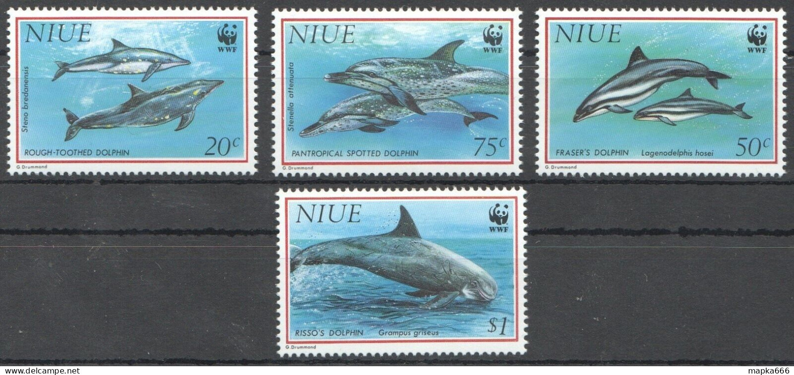 Ft124 1993 Niue Wwf Dolphins Fish & Marine Life #822-25 Michel 16 Euro 1Set Mnh - Vita Acquatica