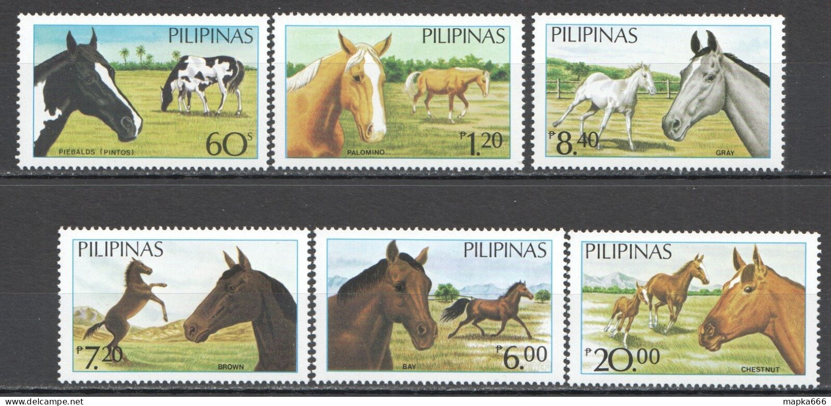 Wb313 1985 Philippines Horses Animals Fauna 1Set Mnh - Chevaux