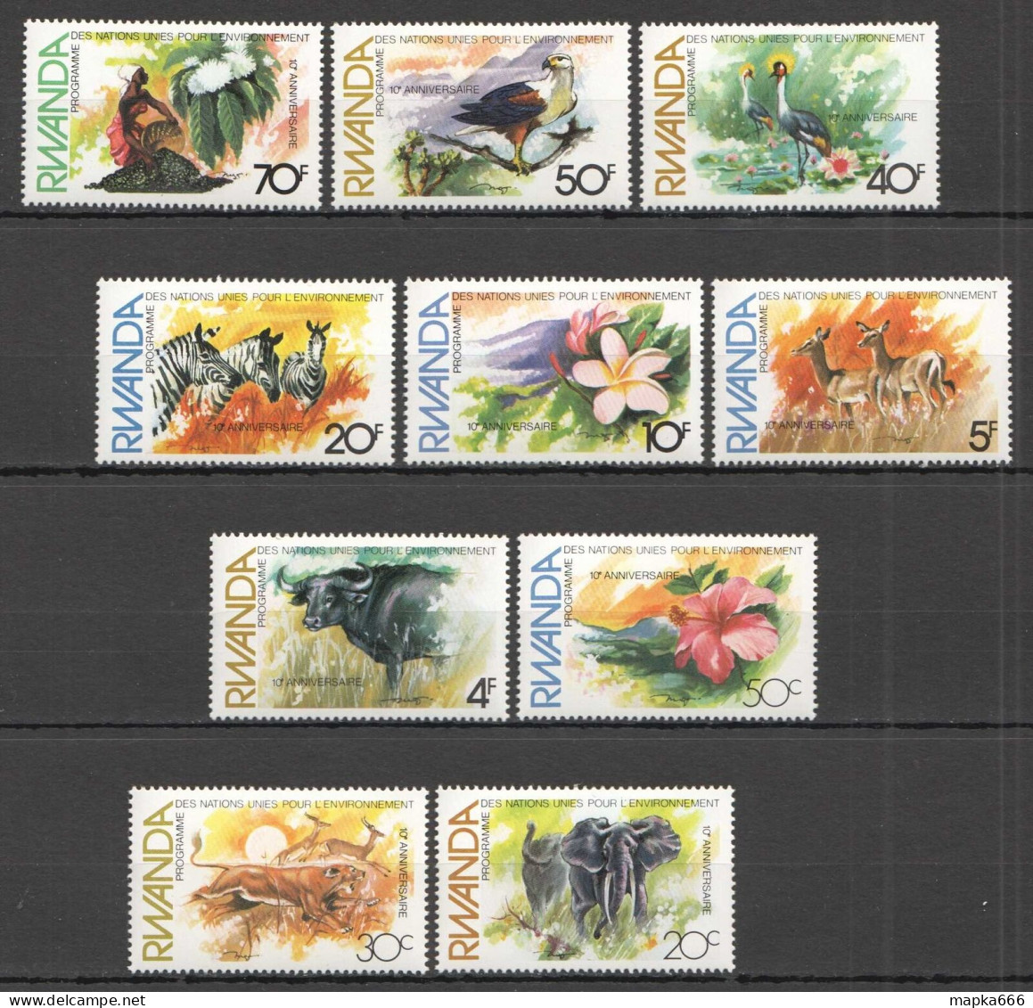 Wb322 Rwanda Flora & Fauna Animals Environment Programm 1Set Mnh - Autres & Non Classés