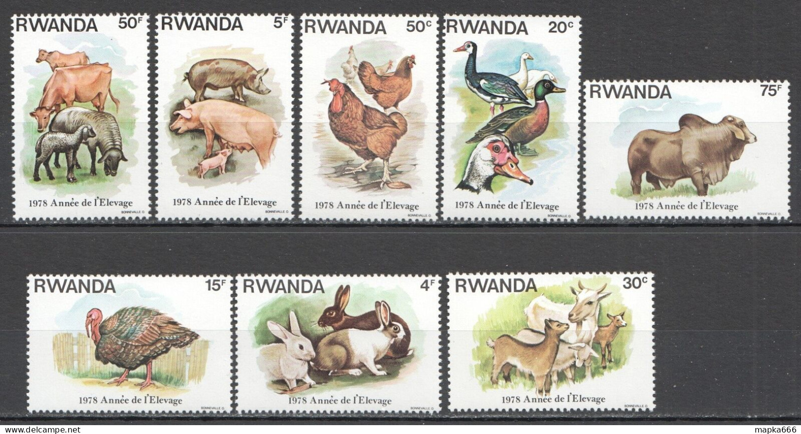 Wb329 1978 Rwanda Fauna Farm Animals Birds 1Set Mnh - Chevaux