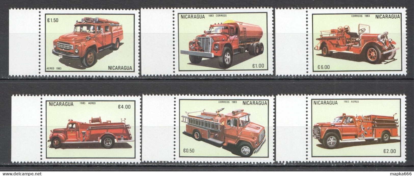 Wb341 1983 Nicaragua Fire Trucks Engines Special Transport Cars Mnh - Cars