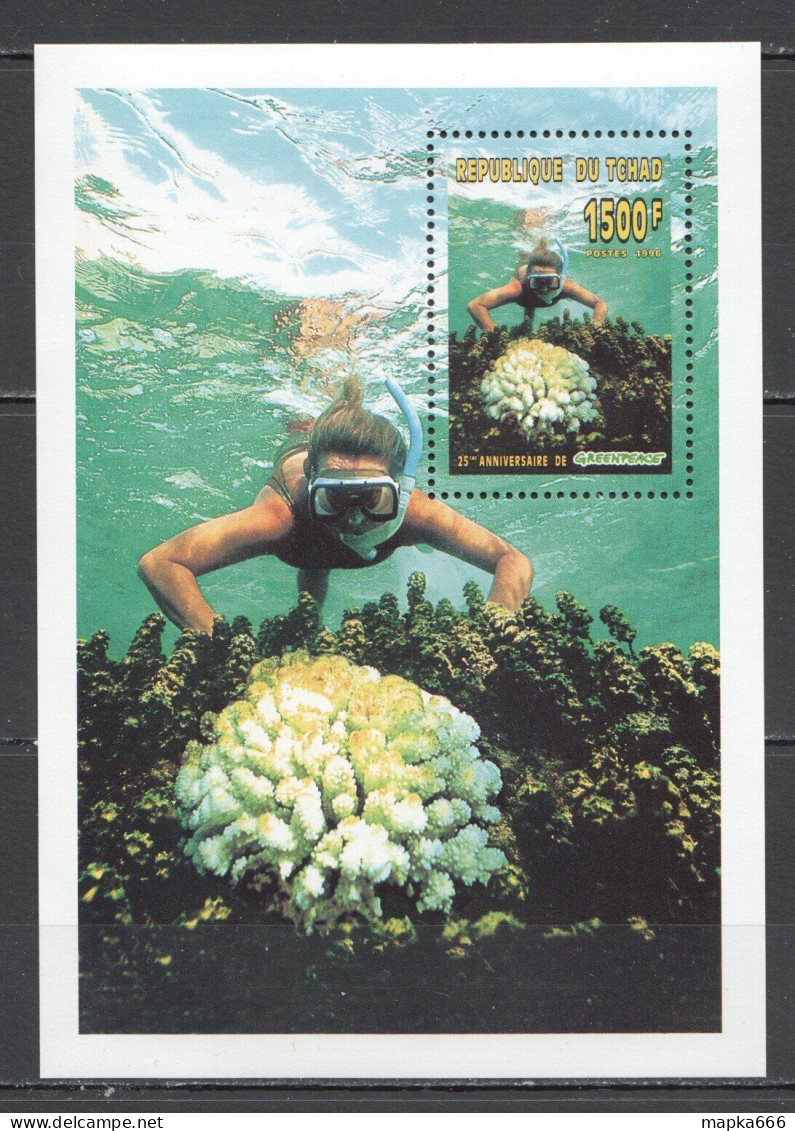 Wb349 1996 Chad Fishes Corals Marine Life Greenpeace 1Bl Mnh - Meereswelt