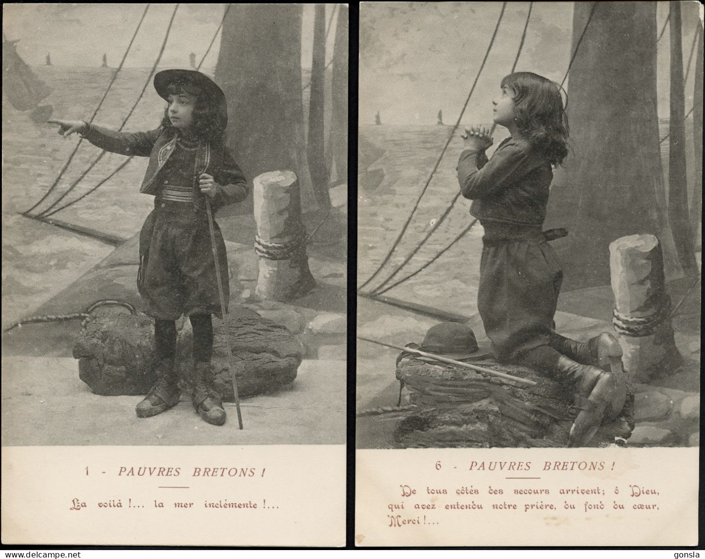 PAUVRES BRETONS 1900 "Enfants Mis En Scène" Lot De 2 Cartes Postales De Qualités - Teatro