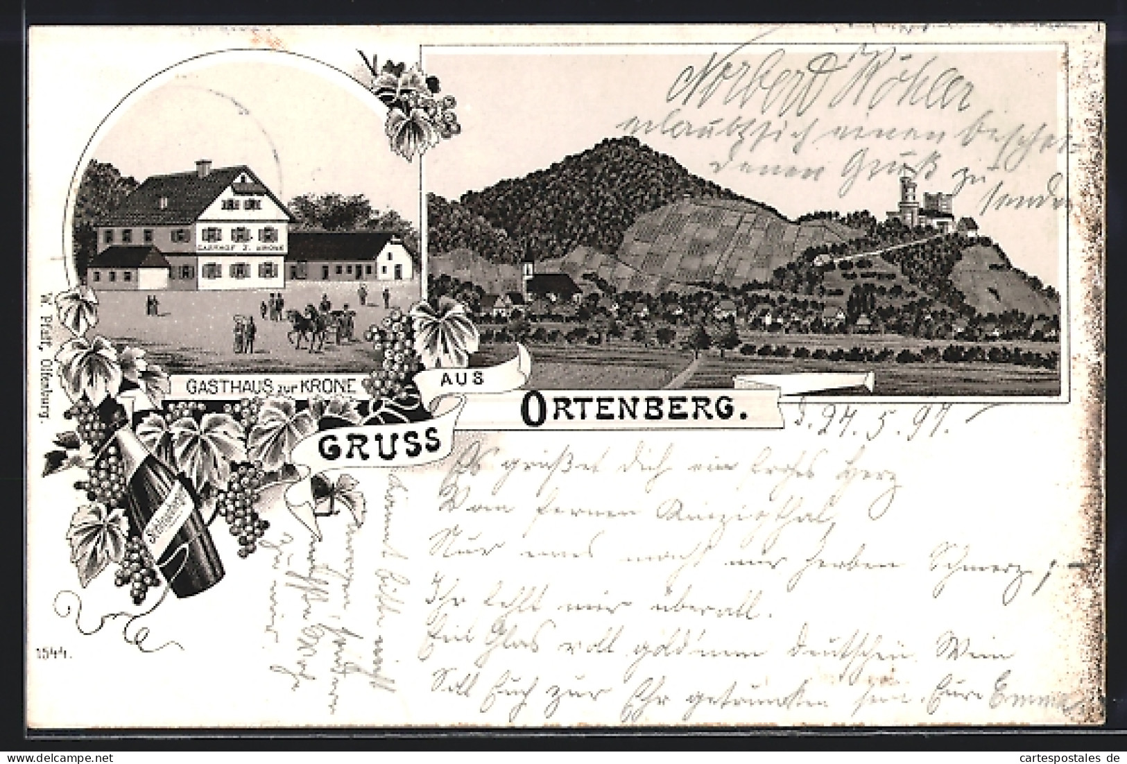 Lithographie Ortenberg / Baden, Gasthaus Zur Krone  - Baden-Baden