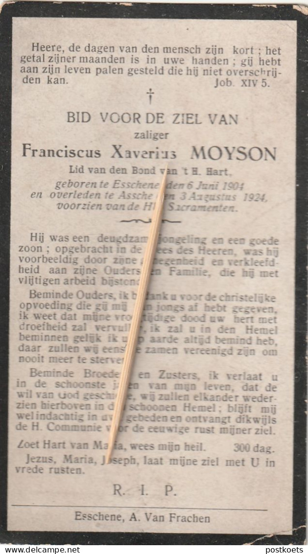 Asse, Assche, Essene, Esschene, 1924, Fransciscus Moyson, - Devotion Images