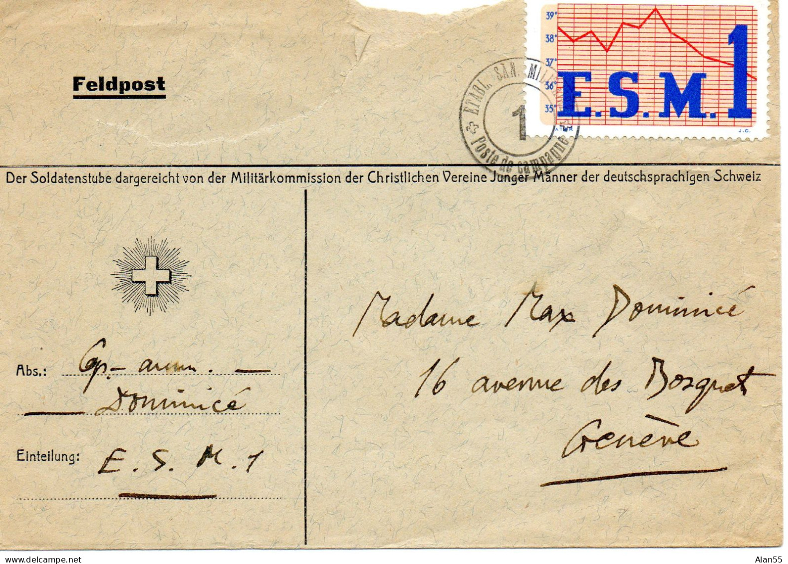 SUISSE. FELDPOST."ESM 1".ETABL.SAN.MILITAIRE.VIGNETTE - Labels