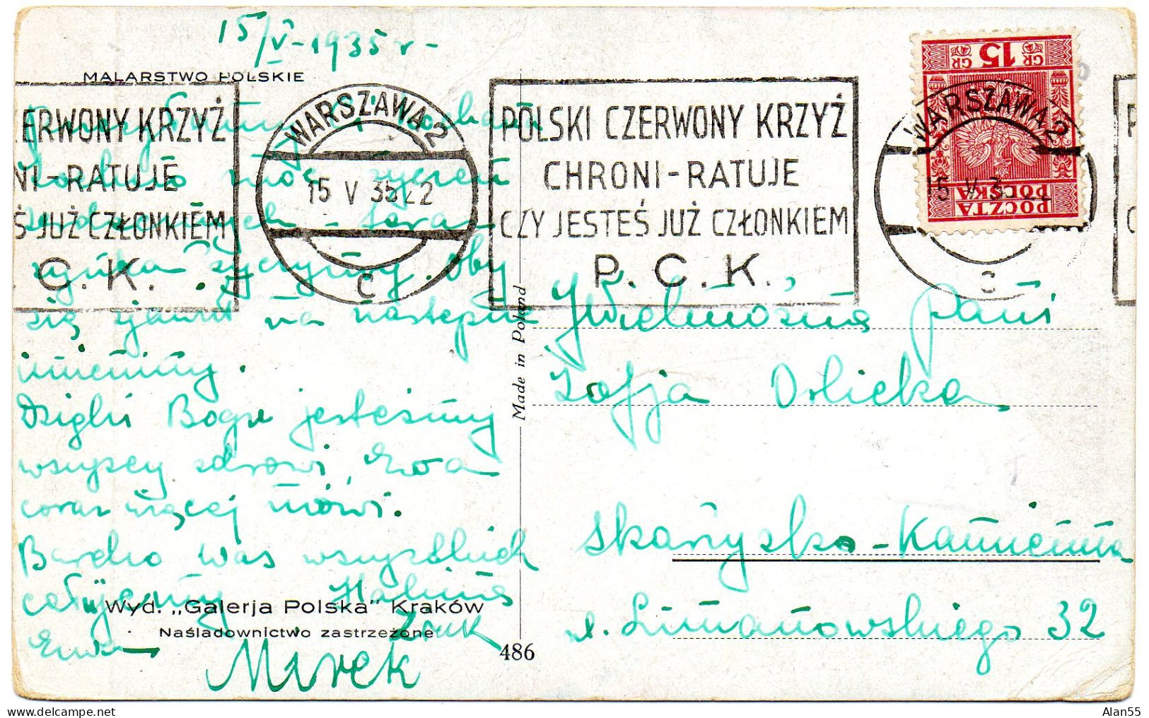 POLOGNE. 1935.  OMEC «  POLSKI CZERWONY KRZYZ ». CROIX-ROUGE. - Croix-Rouge