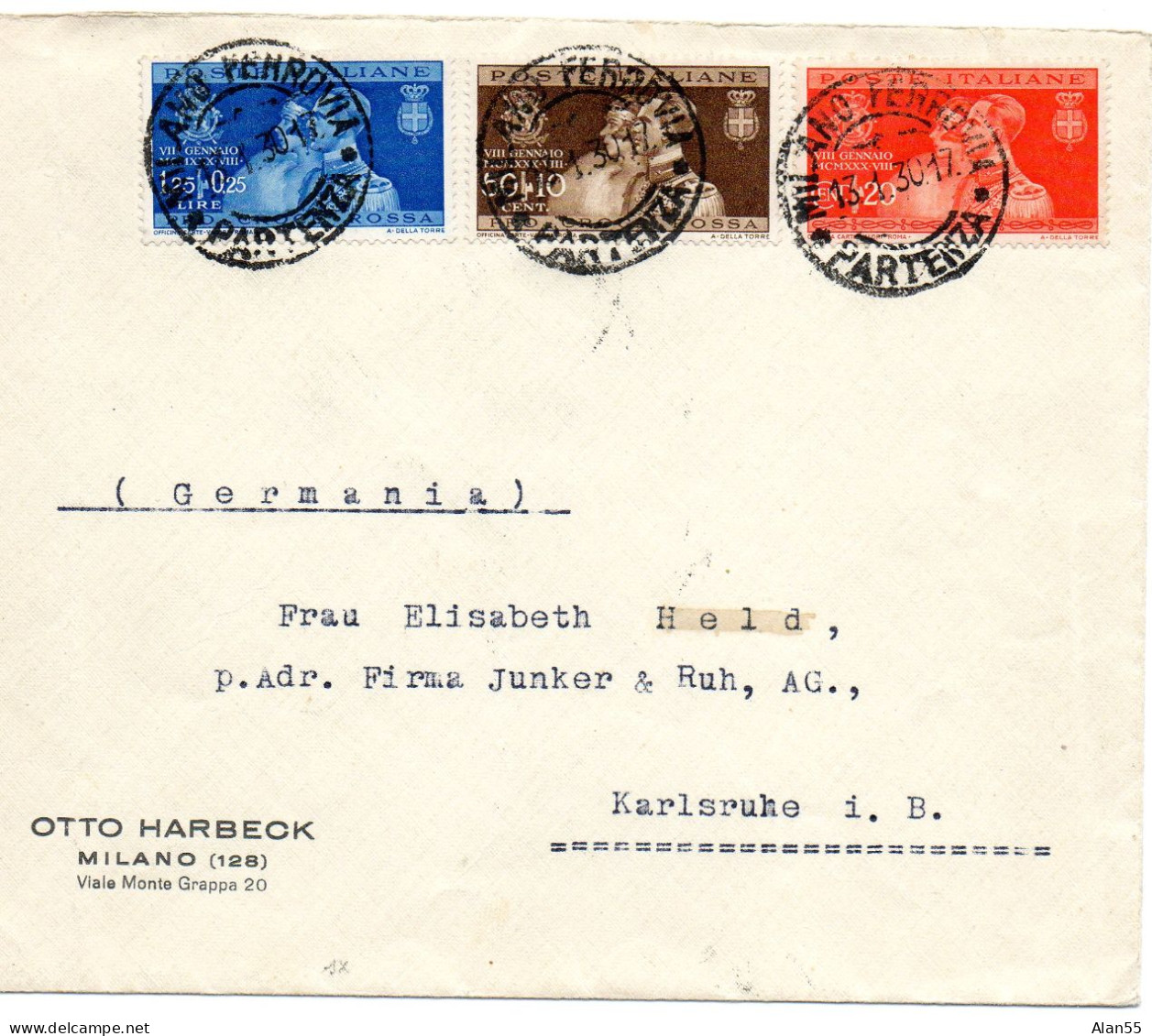 ITALIE.1930.SERIE CROIX-ROUGE. LETTRE Pour ALLEMAGNE - Croce Rossa