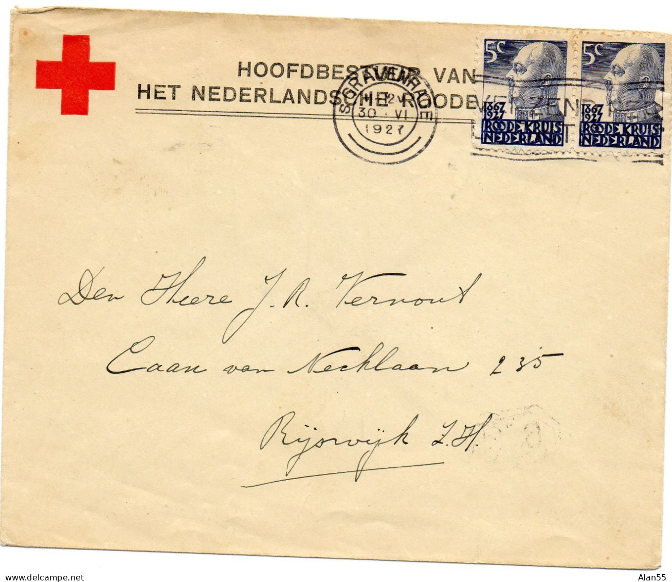 PAYS-BAS.1927.  LETTRE CROIX-ROUGE. - Cruz Roja