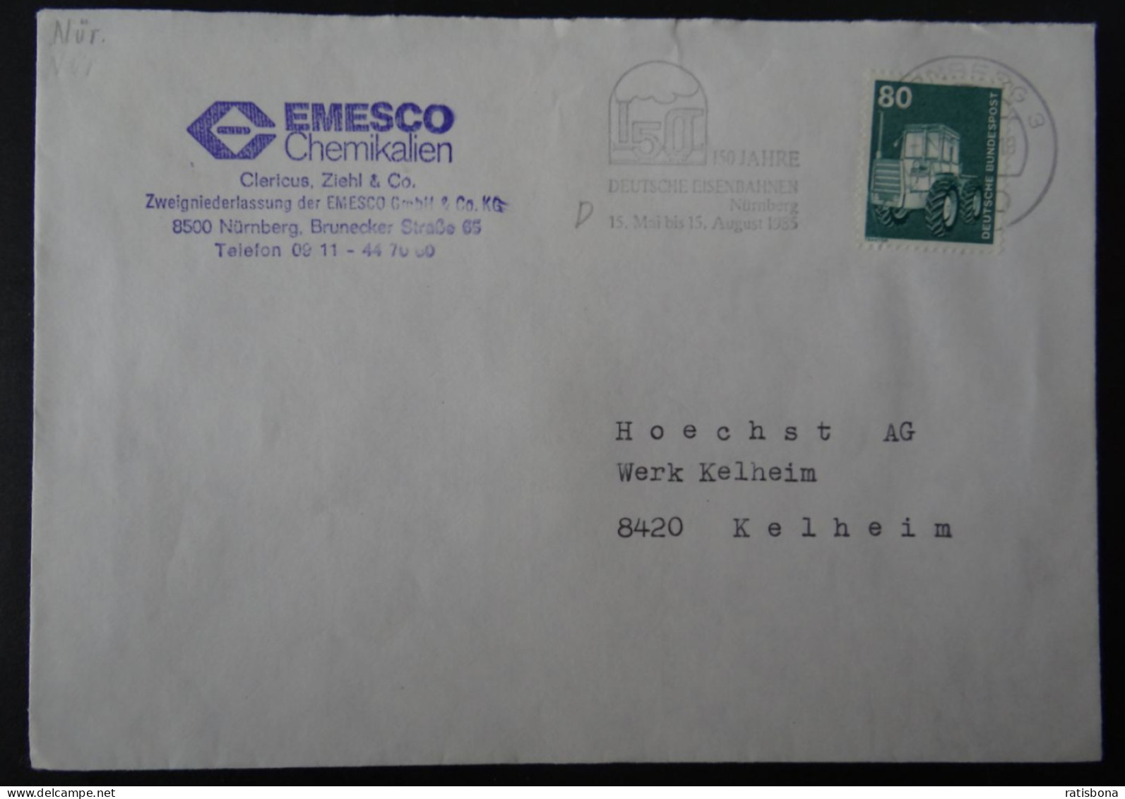 8500 Nürnberg - 150 Jahre Eisenbahn - Werbestempel 1985 - Franking Machines (EMA)