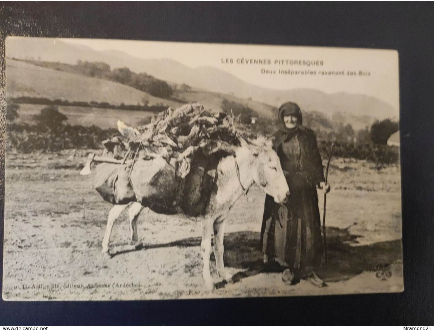 Cpa D'une Vieille Femme Et Une ânesse - Aubenas