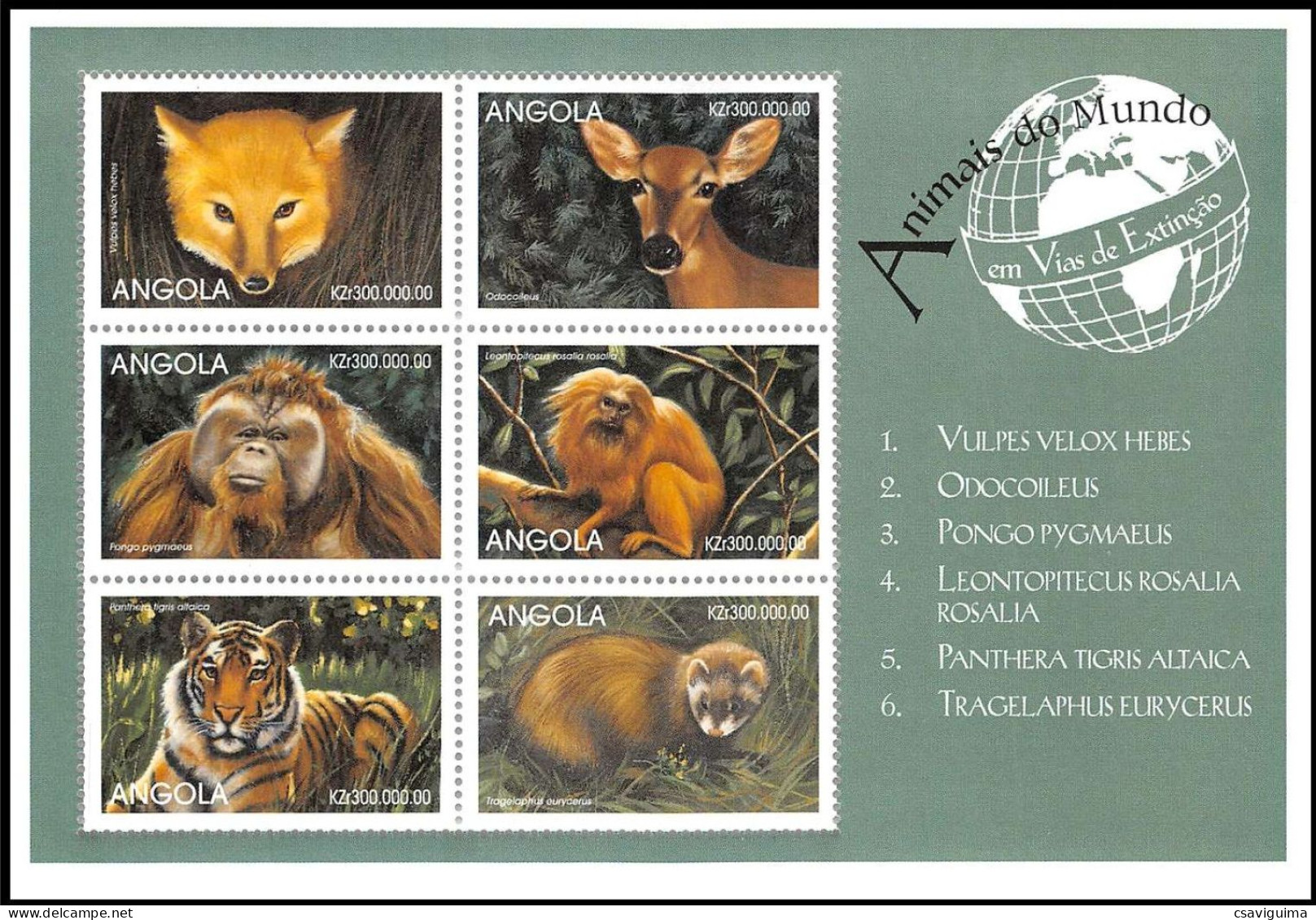 Angola - 1999 - Mammals - Yv 1247/52 - Other & Unclassified