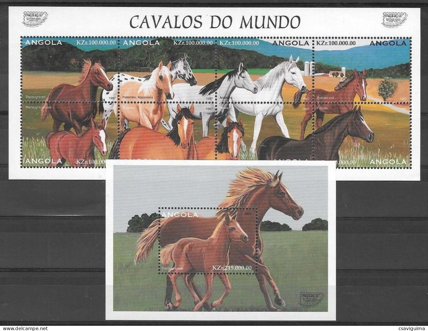 Angola - 1997 - Horses Of The World  - Yv 1071/78 + Bf 331 - Cavalli