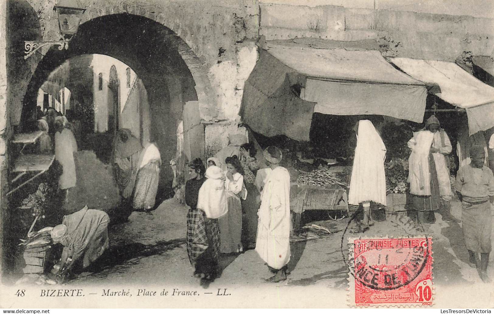 TUNISIE - Bizerte - Vue Sur Le Marché - Place De France - L L - Animé - Carte Postale Ancienne - Túnez