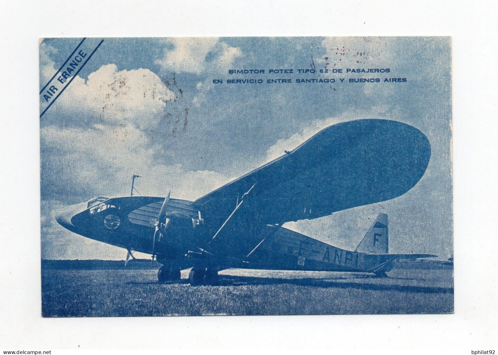 !!! CHILI, CARTE AIR FRANCE PAR AVION DE SANTIAGO POUR PARIS DU 26/12/1936 - Cile