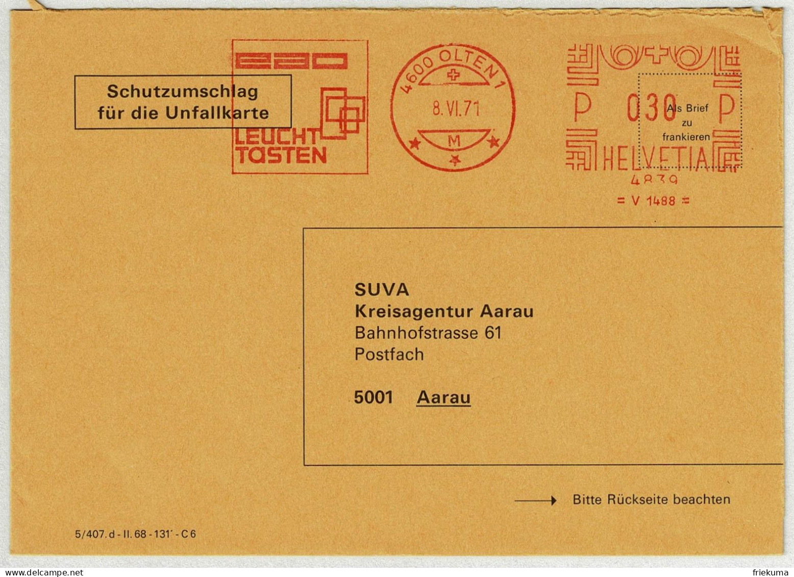 Schweiz 1971, Brief Freistempel / EMA / Meterstamp Eao Leuchttasten Olten - Aarau, Elektro - Affrancature Meccaniche