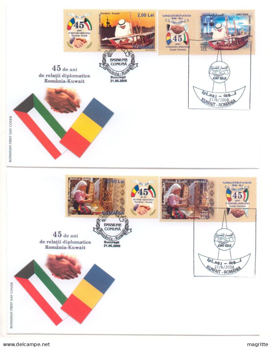 Roumanie Koweit 2008 FDC's Mixtes Emission Commune Romania Kuwait Joint Issue Mixed FDC 's Diplomatic Relationship - Emisiones Comunes