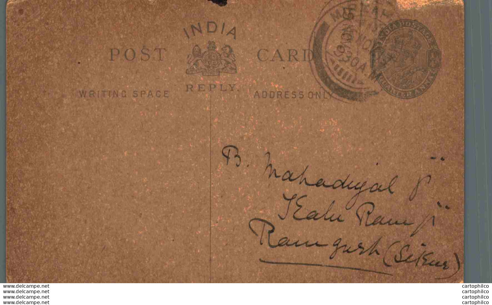 India Postal Stationery George V 1/4A To Ramgarh - Cartoline Postali