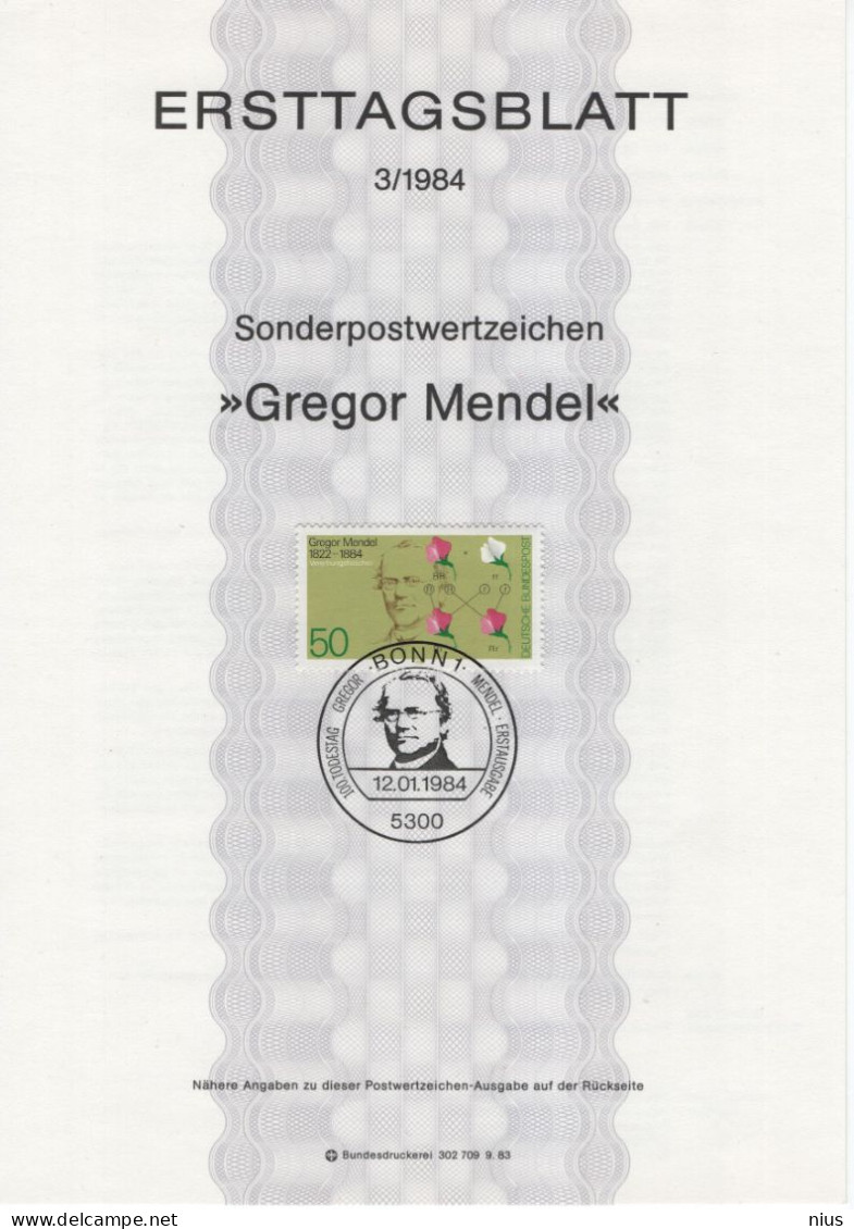 Germany Deutschland 1984-03 Gregor Mendel, Biologist Meteorologist Mathematician, Canceled In Bonn - 1981-1990