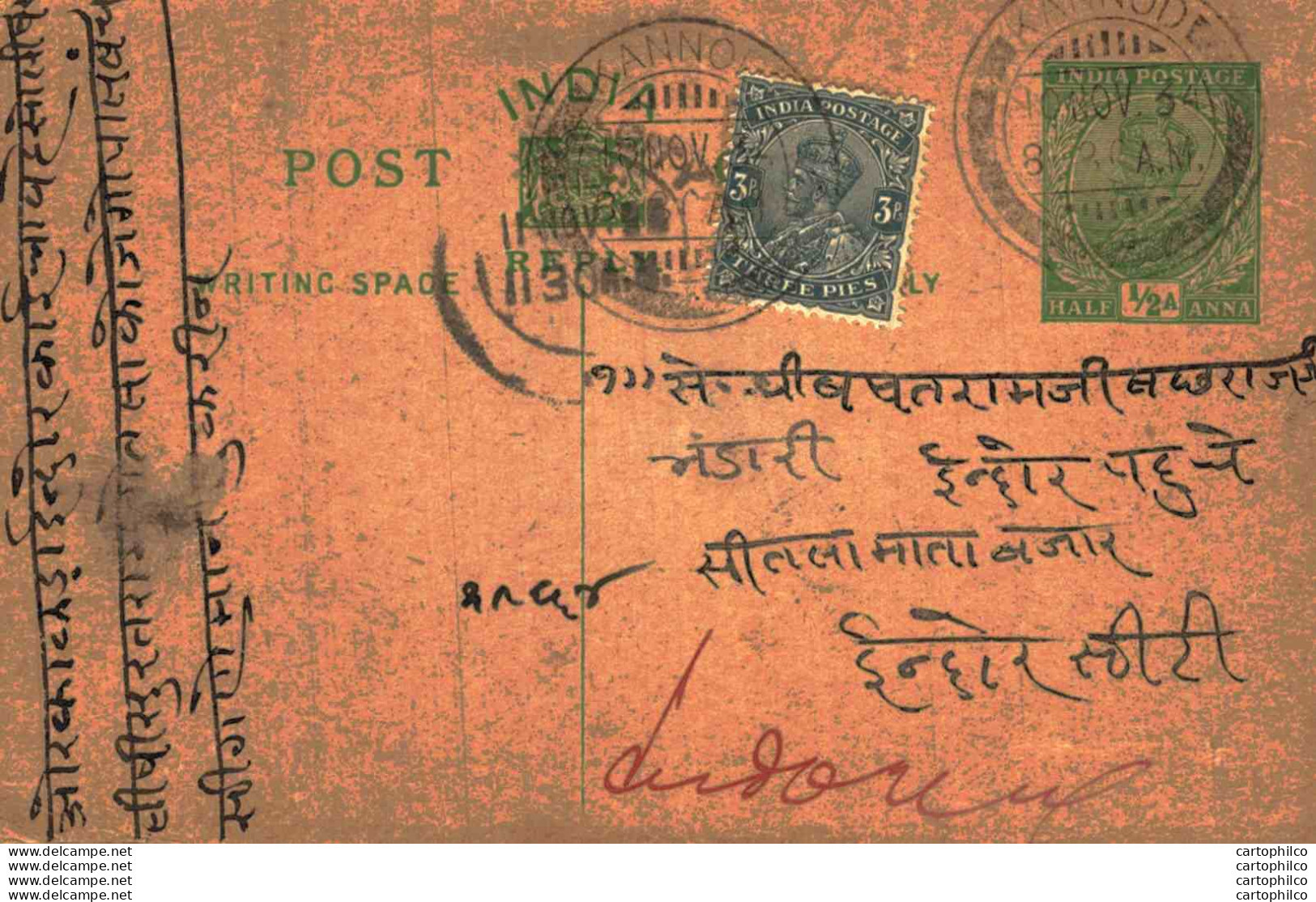 India Postal Stationery George V 1/2A - Postales