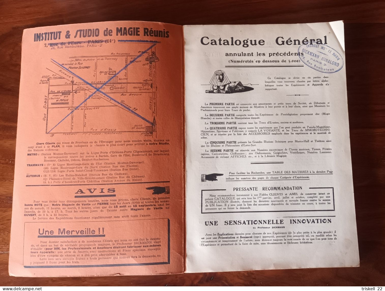 Catalogue Général De L`Institut International De Magie. Fabrique D`appareils De Prestidigitation. Edité Par Paris, Dickm - 1901-1940