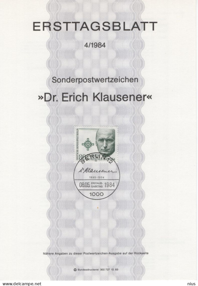Germany Deutschland 1984-04 Dr. Erich Klausener, German Catholic Politician, Canceled In Berlin - 1981-1990