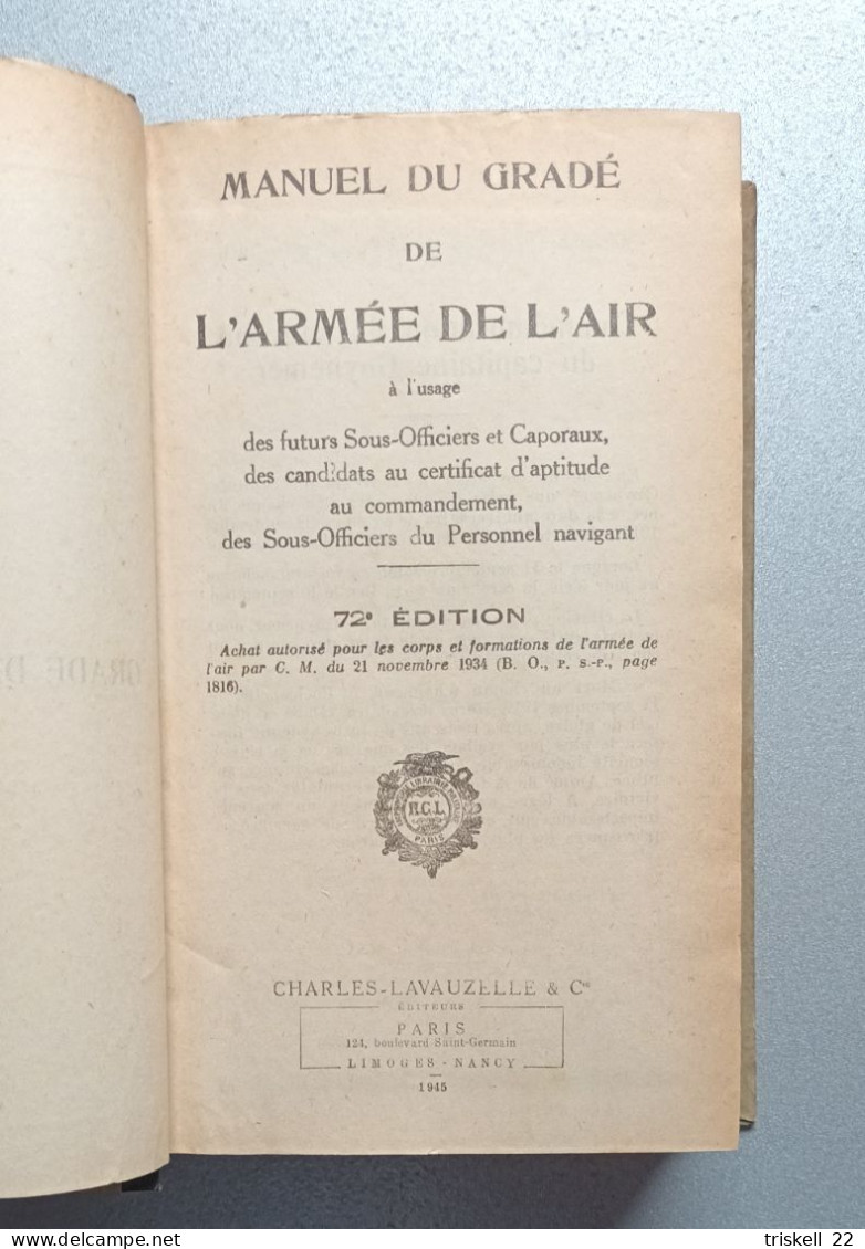 Manuel Du Gradé De L’Armée De L’Air – 72° édition – Année 1945 - 1901-1940