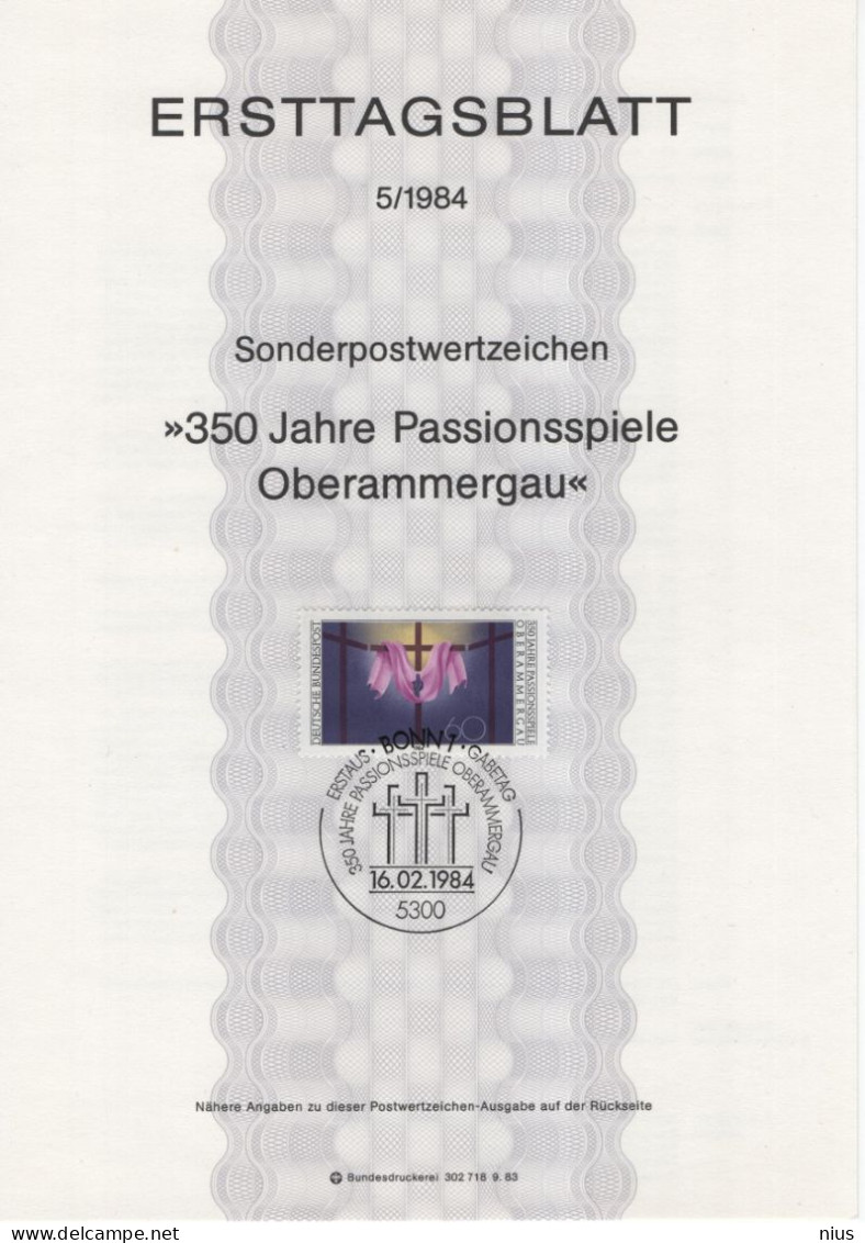 Germany Deutschland 1984-5 First Day Sheet ETB, 350 Jahre Passionsspiele Oberammergau, Canceled In Bonn - 1981-1990