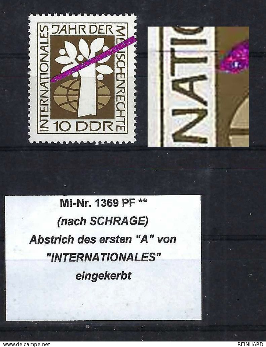 DDR Mi-Nr. 1369 Plattenfehler Postfrisch Nach SCHRAGE - Siehe Beschreibung Und Bild - Variétés Et Curiosités