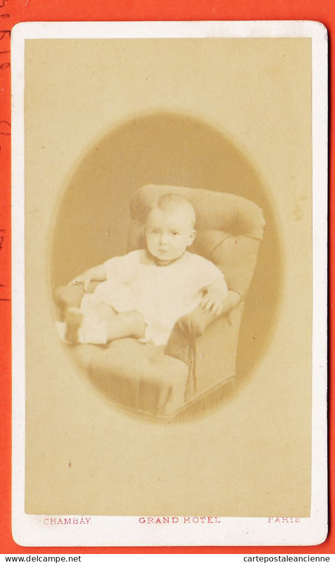 10472 / ⭐ ◉ (•◡•) Photo CDV PARIS IX ◉ Bébé Assis Fauteuil  ◉ Photographie 1900s CHAMBAY Grand-Hotel Boulevard CAPUCINES - Anonymous Persons