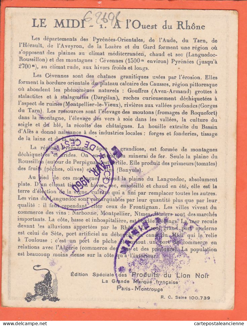 10103 ● Chromo Carte Géographique Région LE MIDI OUEST Du RHONE Chataignes Magnanerie Pub Cirage LION NOIR 10x13 - Geografía