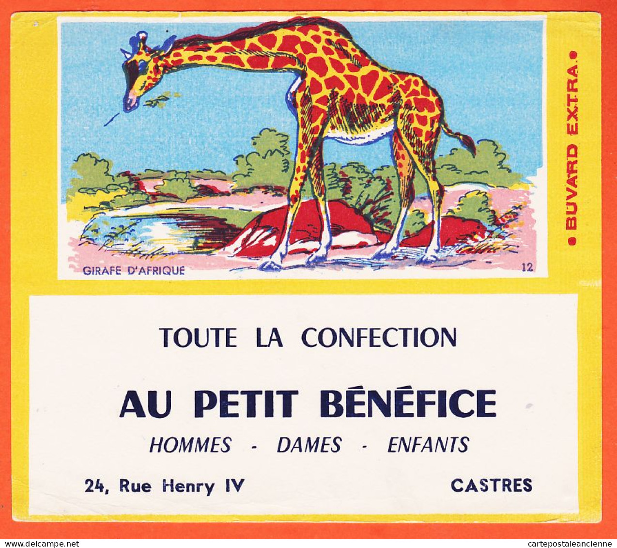 10160 ● ● Rare CASTRES 81-Tarn AU PETIT BENEFICE Toute La Confection 24 Rue GAMBETTA - GIRAFE N° 12 Buvard-Blotter - Textilos & Vestidos