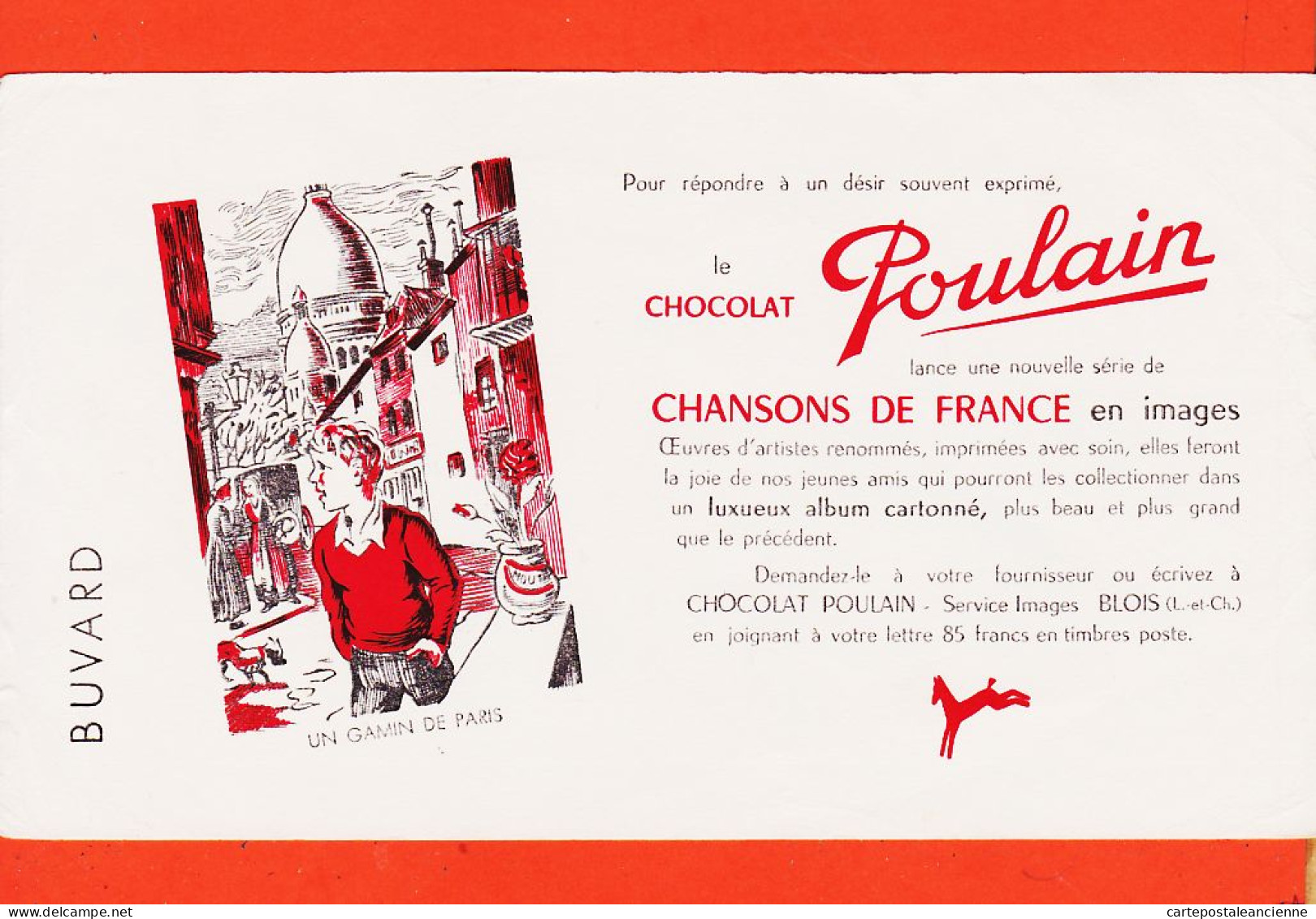 10151 ● Chocolat POULAIN Série Chansons De FRANCE En Images UN GAMIN De PARIS Buvard-Blotter - Kakao & Schokolade