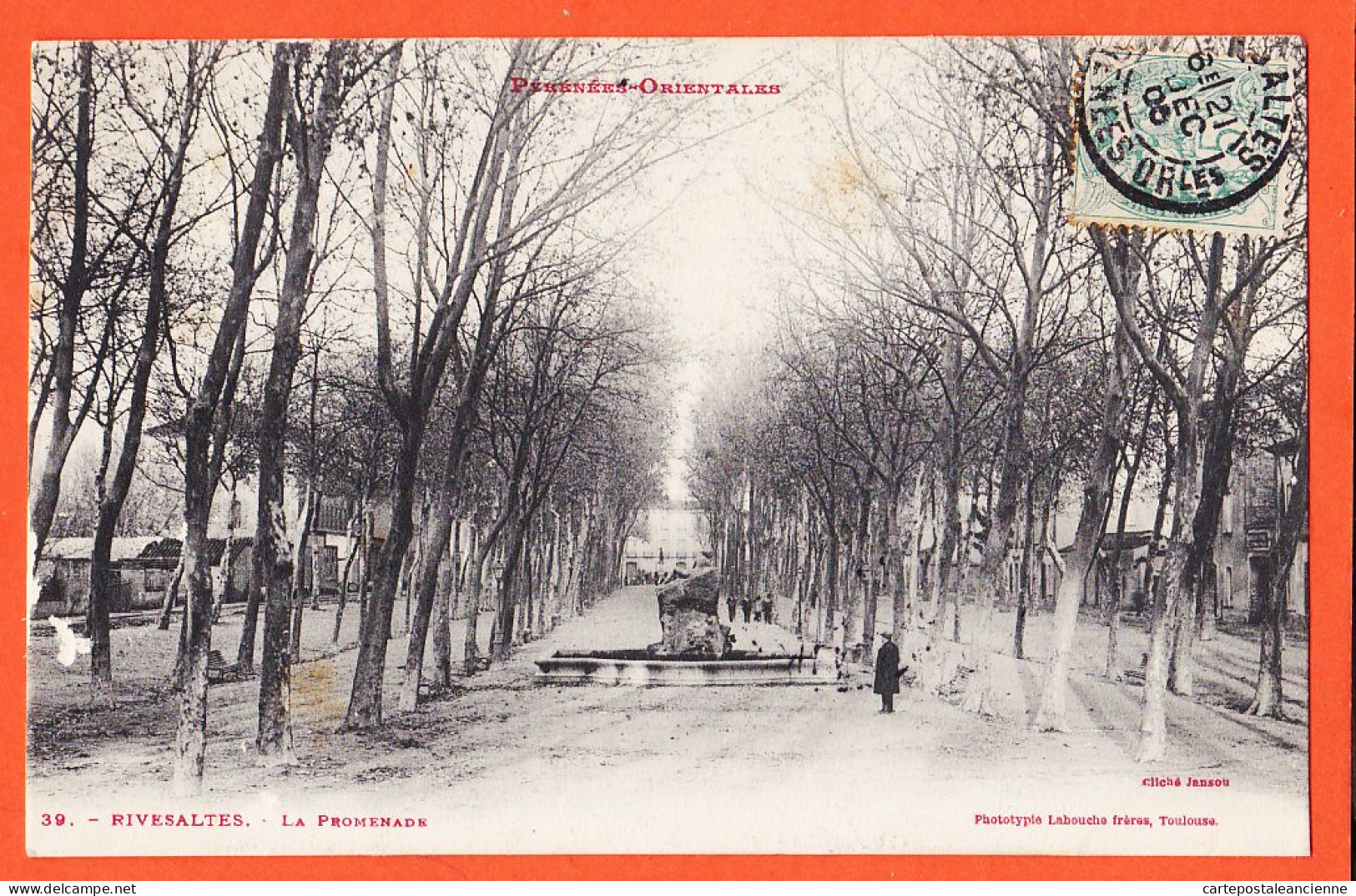 10420 ● RIVESALTES (66) La Promenade 1905 à GARIDOU Mercerie Port-Vendres LABOUCHE Cliché JANSOU 39 Pyrénées Orientales - Rivesaltes