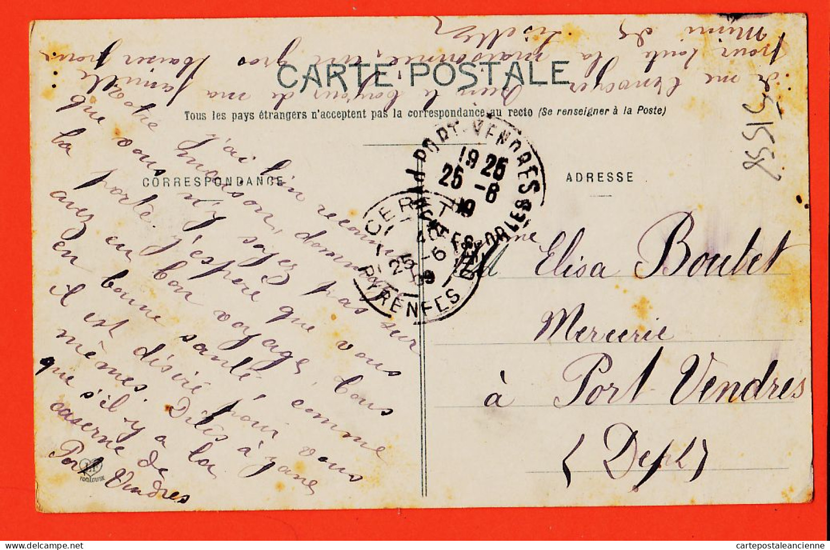 10376 ● CERET (66) Chateau De M. BARDOU-JOB 1909 à Elisa BOUTET Mercerie Port-Vendres LABOUCHE 166 - Ceret