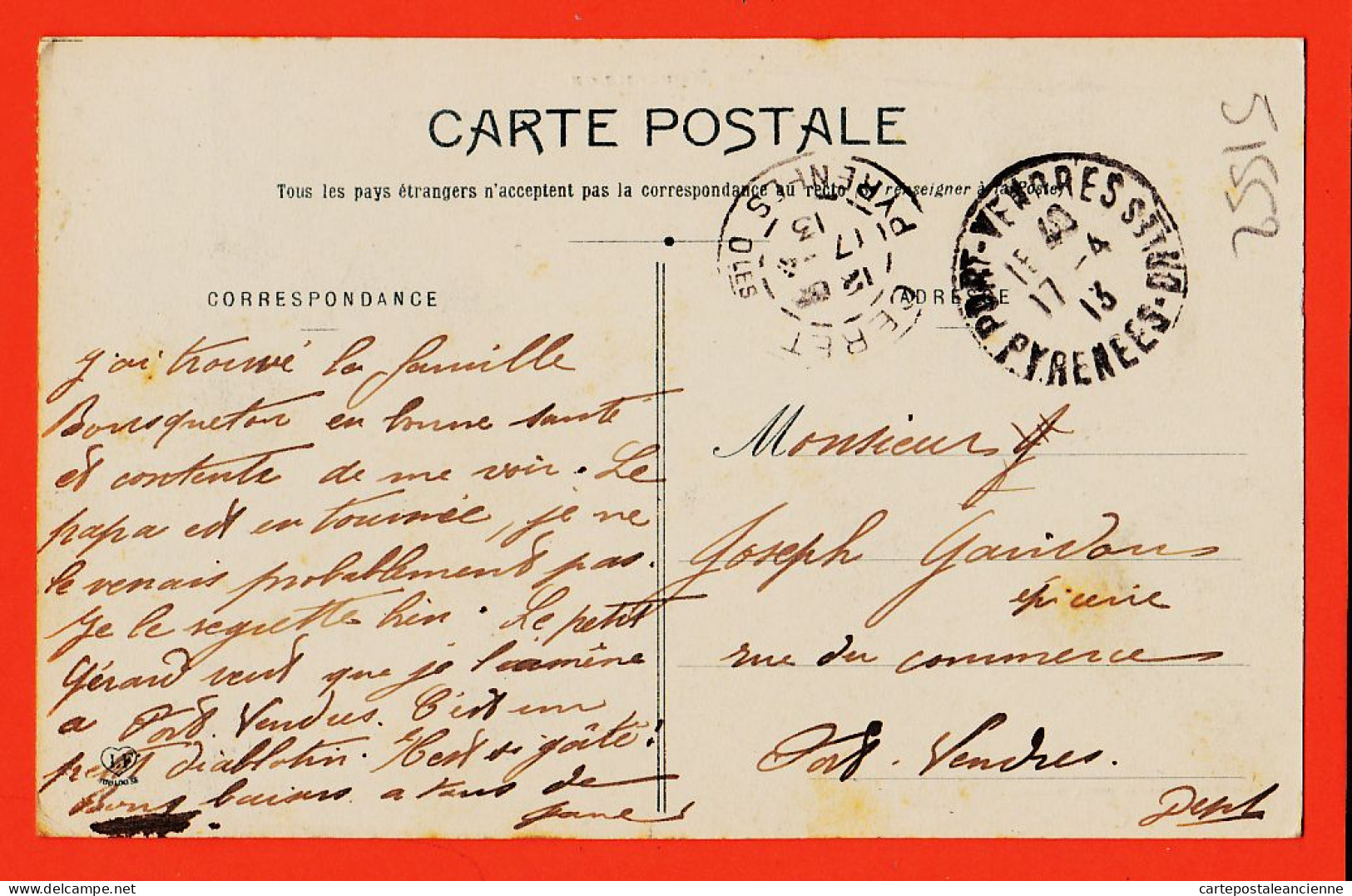 10370 ● CERET (66) Le Quartier Du Pont Et Les PONTS 1913 De Jane à Joseph GARIDOU Epicerie Port-Vendres / LABOUCHE 494 - Ceret