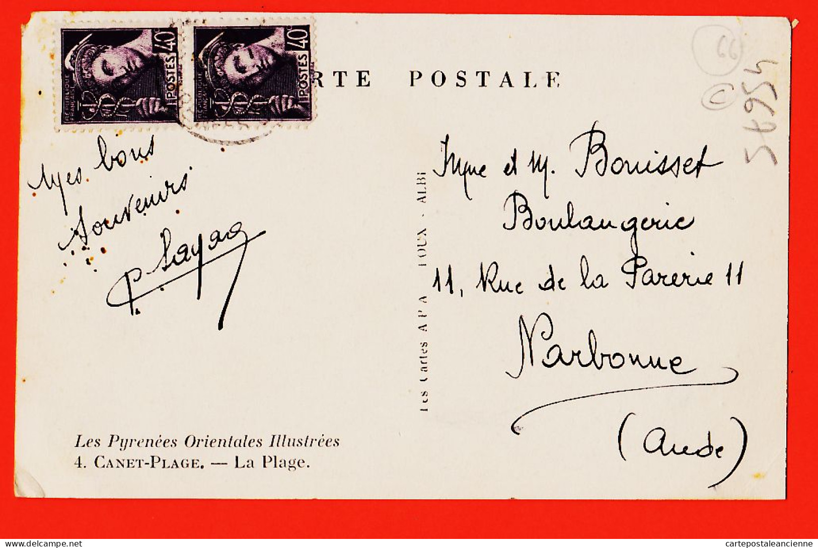 10397 ● CANET-PLAGE (66) Scène De Drague  1940s à BOUISSET Boulangerie 11 Rue De La Parerie Narbonne / APA POUX 4 - Canet Plage