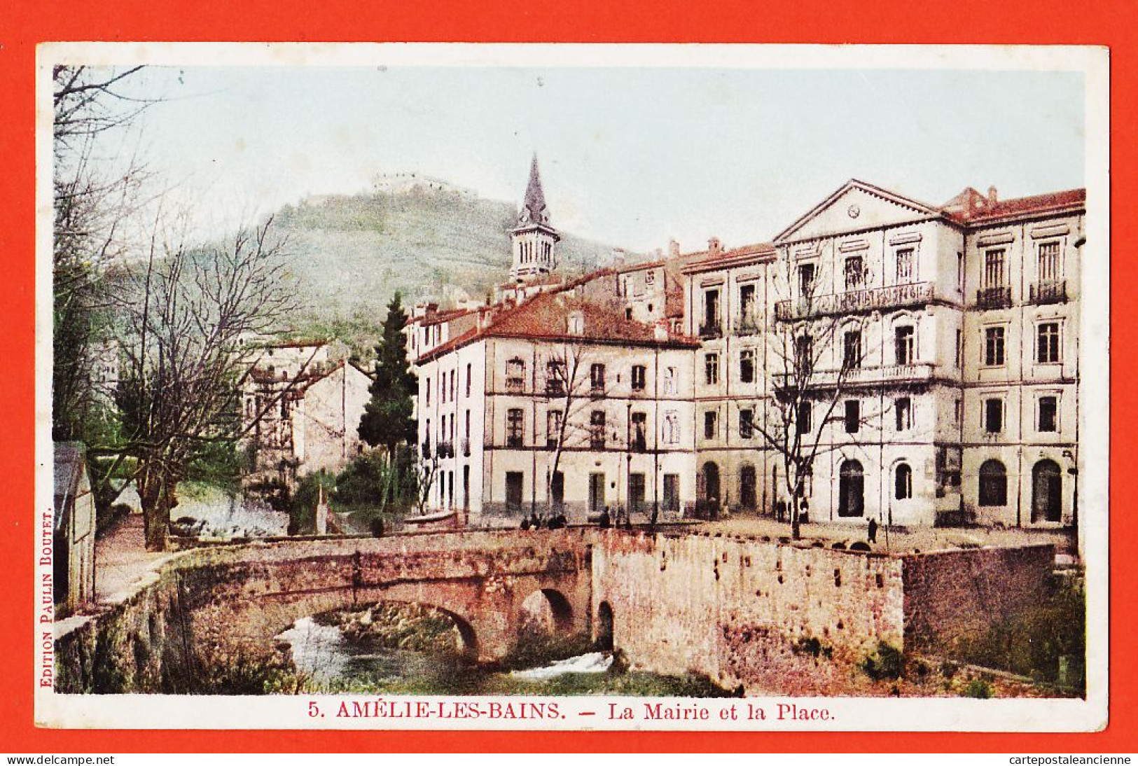 10449 ● AMELIE Les BAINS (66) La MAIRIE Et PLACE 1908 De CAVAILLE àIrénée MARTY Brodeur Au Fourmiguier Par Cordes - Autres & Non Classés