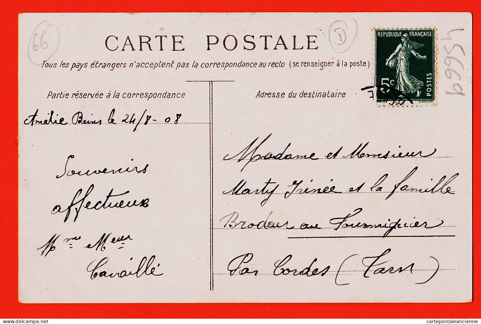 10449 ● AMELIE Les BAINS (66) La MAIRIE Et PLACE 1908 De CAVAILLE àIrénée MARTY Brodeur Au Fourmiguier Par Cordes - Autres & Non Classés